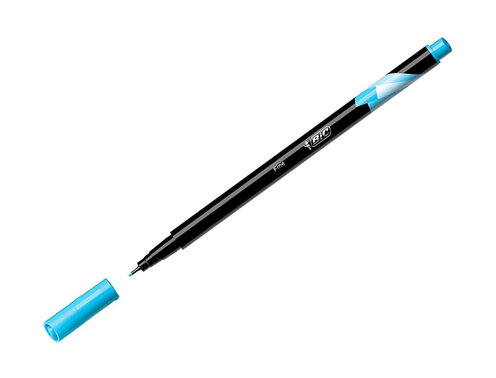 STYLO FEUTRE BIC INTENSITY POINTE FINE CORPS NOIR VERNI  COULEURS BLEU CIEL LOT 12 UNITES