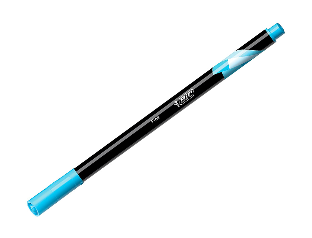STYLO FEUTRE BIC INTENSITY POINTE FINE CORPS NOIR VERNI  COULEURS BLEU CIEL LOT 12 UNITES