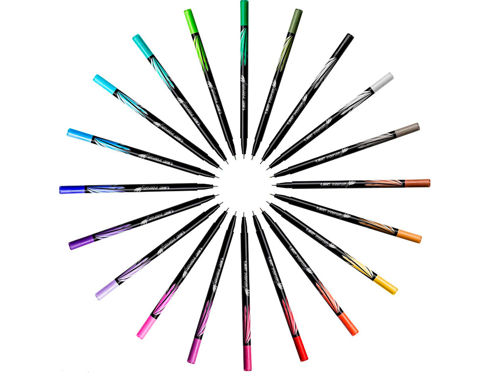 STYLO FEUTRE BIC INTENSITY POINTE FINE CORPS NOIR VERNI  COULEURS BLEU CIEL LOT 12 UNITES