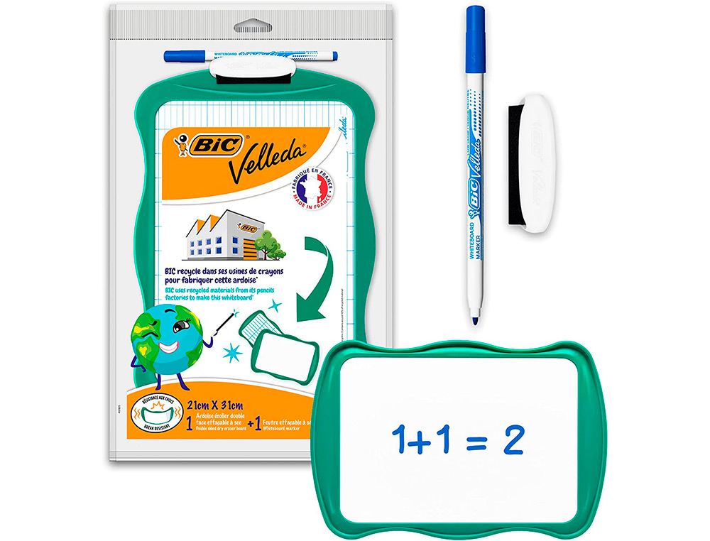 ARDOISE BIC VELLEDA DOUBLE FACE 21X31 1 FEUTRE FIN1721   BLEU 1 EFFACETTE