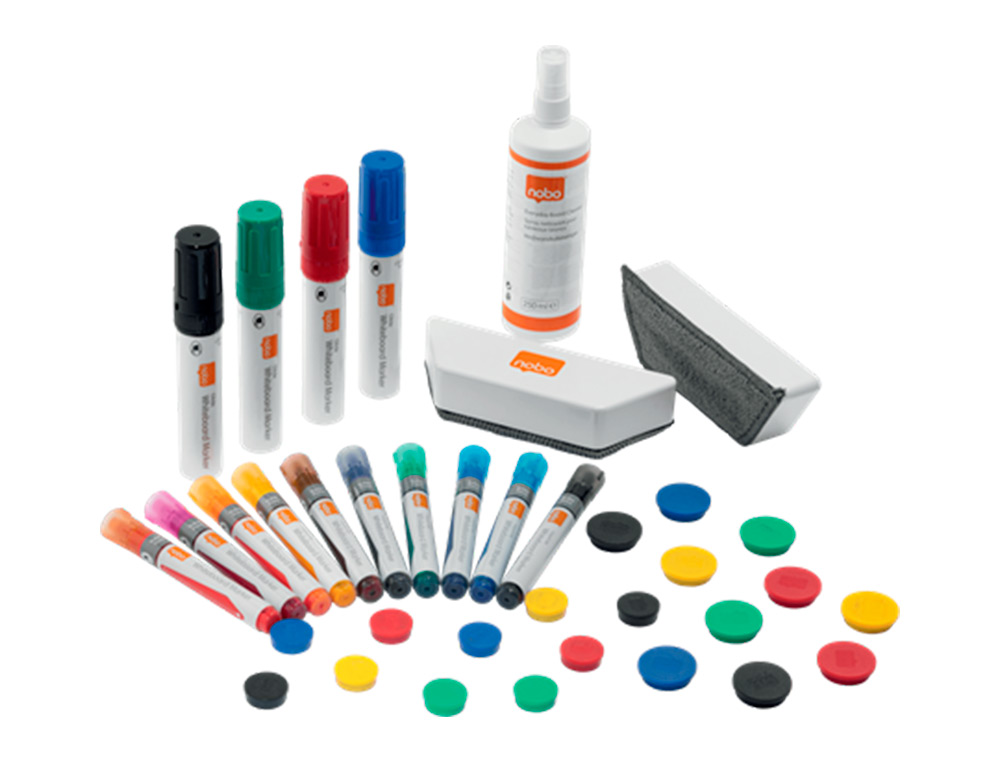 KIT D'ACCESOIRES TABLEAU BLANC ESSELTE 10 MARQUEURS 10 AIMANTS 32MM 2 EFFACEURS 1 SPRAY NETTOYAGE