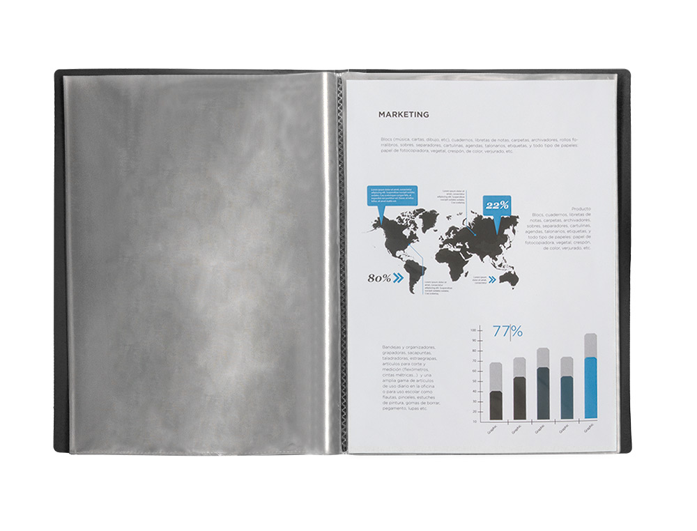 PROTEGE-DOCUMENTS LIDERPAPEL POLYPROPYLENE COUVERTURE      FLEXIBLE 40 POCHETTES FIXES   A3 COLORIS NOIR OPAQUE