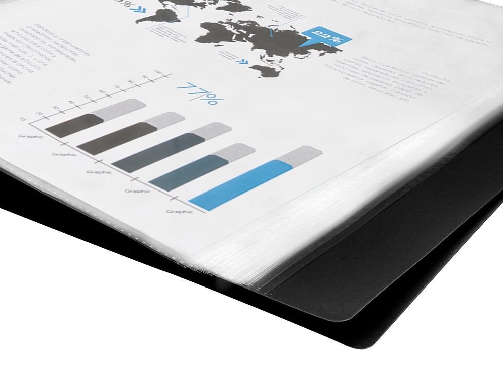 PROTEGE-DOCUMENTS LIDERPAPEL POLYPROPYLENE COUVERTURE      FLEXIBLE 40 POCHETTES FIXES   A3 COLORIS NOIR OPAQUE