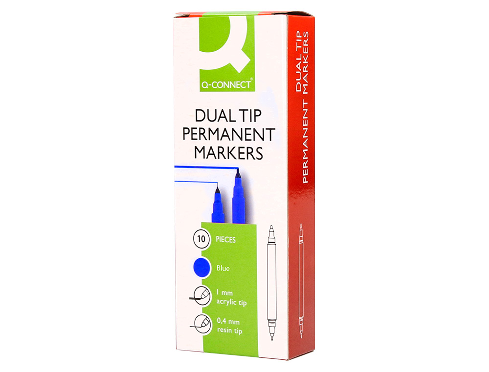 MARQUEUR PERMANENT Q-CONNECT POINTE DOUBLE 1MM ET 0,4 MM COLORIS BLEU