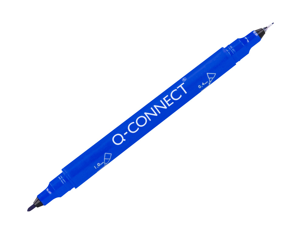 MARQUEUR PERMANENT Q-CONNECT POINTE DOUBLE 1MM ET 0,4 MM COLORIS BLEU
