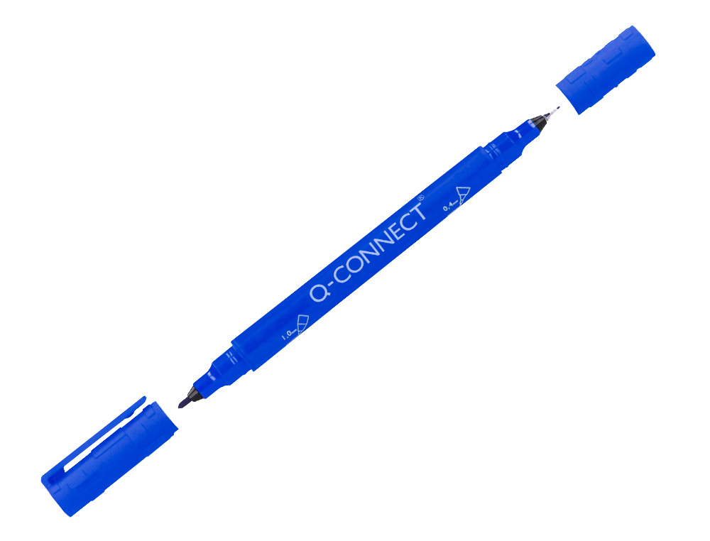 MARQUEUR PERMANENT Q-CONNECT POINTE DOUBLE 1MM ET 0,4 MM COLORIS BLEU