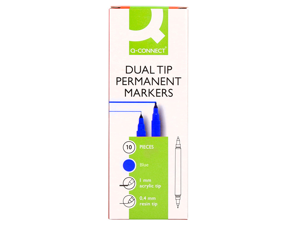 MARQUEUR PERMANENT Q-CONNECT POINTE DOUBLE 1MM ET 0,4 MM COLORIS BLEU