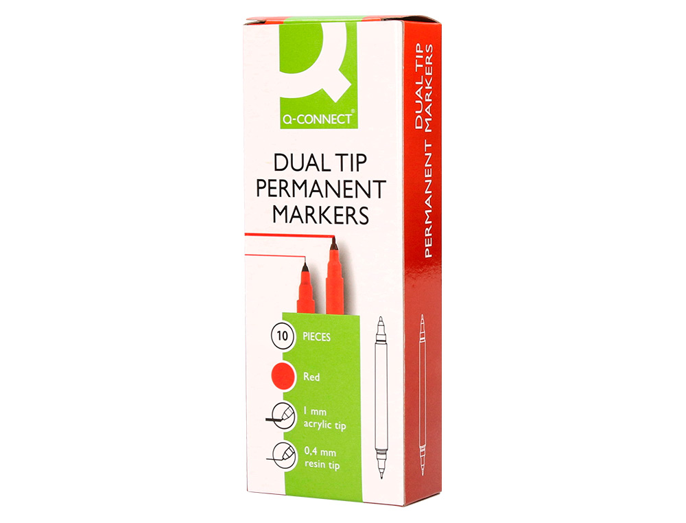 MARQUEUR PERMANENT Q-CONNECT POINTE DOUBLE 1MM ET 0,4 MM COLORIS ROUGE