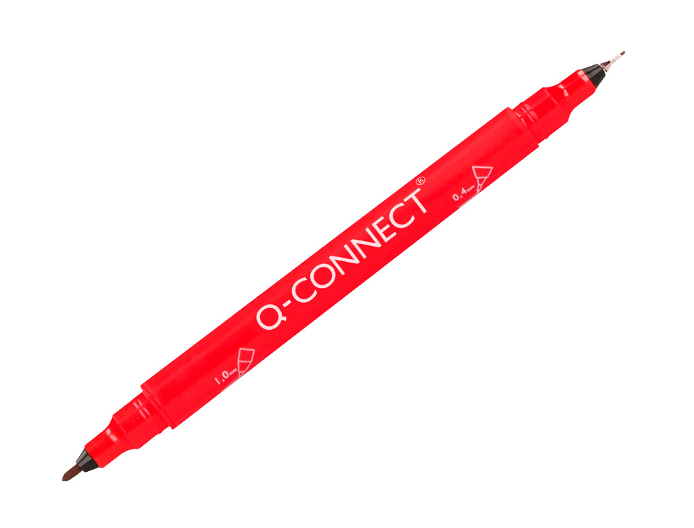 MARQUEUR PERMANENT Q-CONNECT POINTE DOUBLE 1MM ET 0,4 MM COLORIS ROUGE