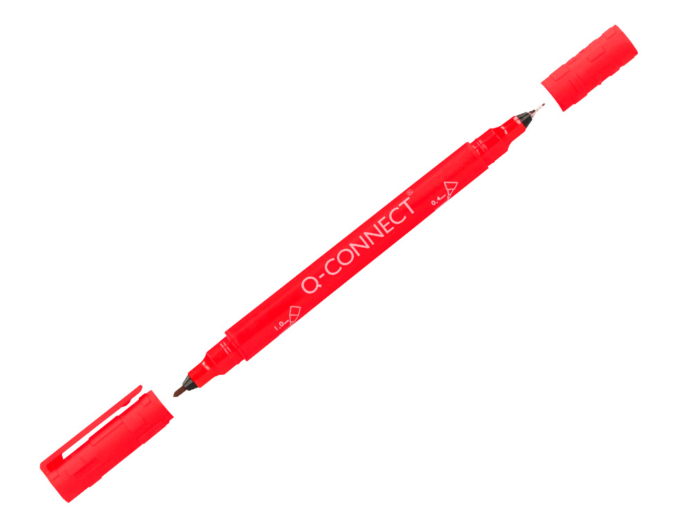 MARQUEUR PERMANENT Q-CONNECT POINTE DOUBLE 1MM ET 0,4 MM COLORIS ROUGE