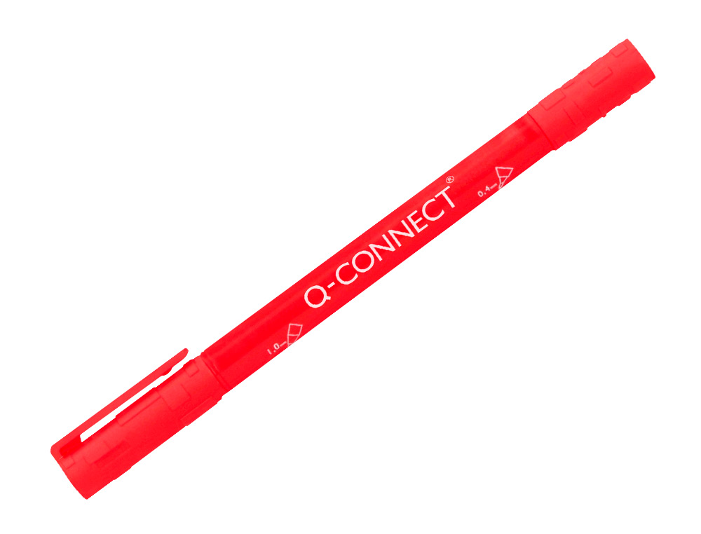 MARQUEUR PERMANENT Q-CONNECT POINTE DOUBLE 1MM ET 0,4 MM COLORIS ROUGE