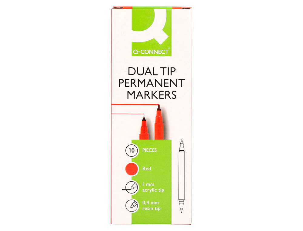 MARQUEUR PERMANENT Q-CONNECT POINTE DOUBLE 1MM ET 0,4 MM COLORIS ROUGE