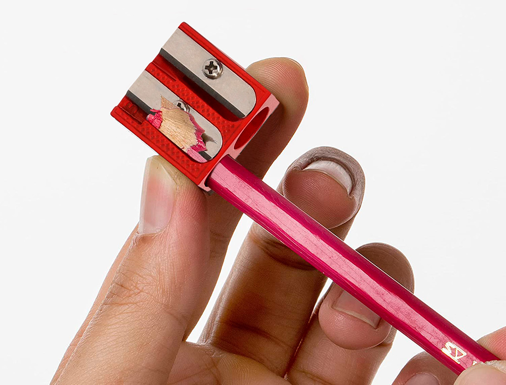 TAILLE-CRAYON LIDERPAPEL METALLIQUE 2 USAGES COLORIS ROUGE