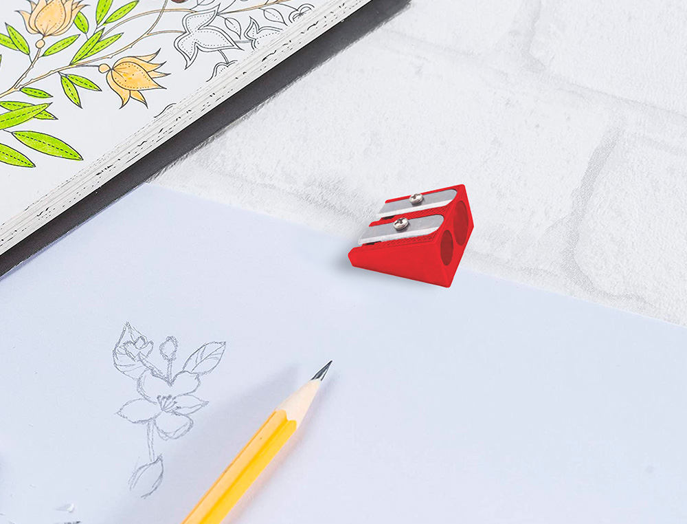 TAILLE-CRAYON LIDERPAPEL METALLIQUE 2 USAGES COLORIS ROUGE