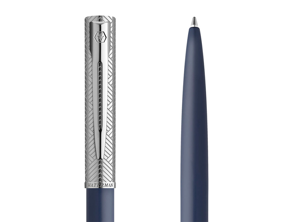 STYLO-BILLE WATERMAN ALLURE DELUXE POINTE MOYENNE BOUCHON CHROME  CORPS ET ENCRE BLEU   COFFRET CADEAU