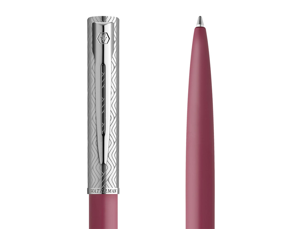 STYLO-BILLE WATERMAN ALLURE DELUXE POINTE MOYENNE BOUCHON CHROME  CORPS ROSE ENCRE BLEU COFFRET CADEAU