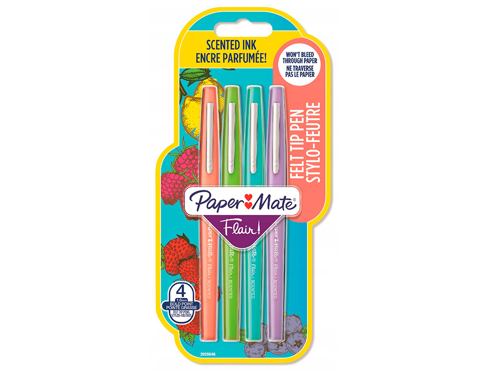 FEUTRE ECRITURE PAPER MATE FLAIR ORIGINAL  POINTE        MOYENNE 0,7MM ENCRES          ASSORTIES FUN BLISTER 4