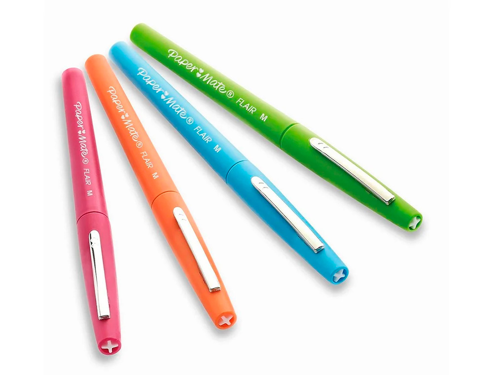 FEUTRE ECRITURE PAPER MATE FLAIR ORIGINAL  POINTE        MOYENNE 0,7MM ENCRES          ASSORTIES FUN BLISTER 4