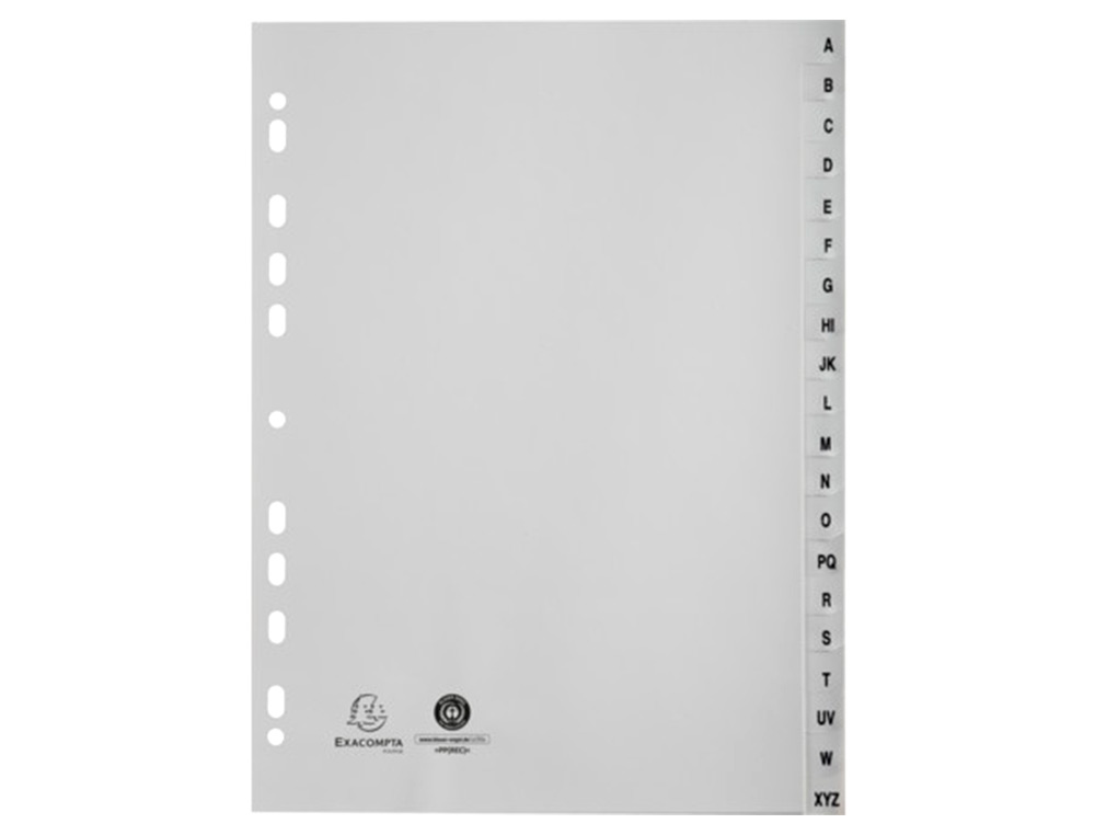 INTERCALAIRES IMPRIMES ALPHABETIQUES EXACOMPTA       POLYPROPYLENE A4 20POSITIONES A-Z GRIS