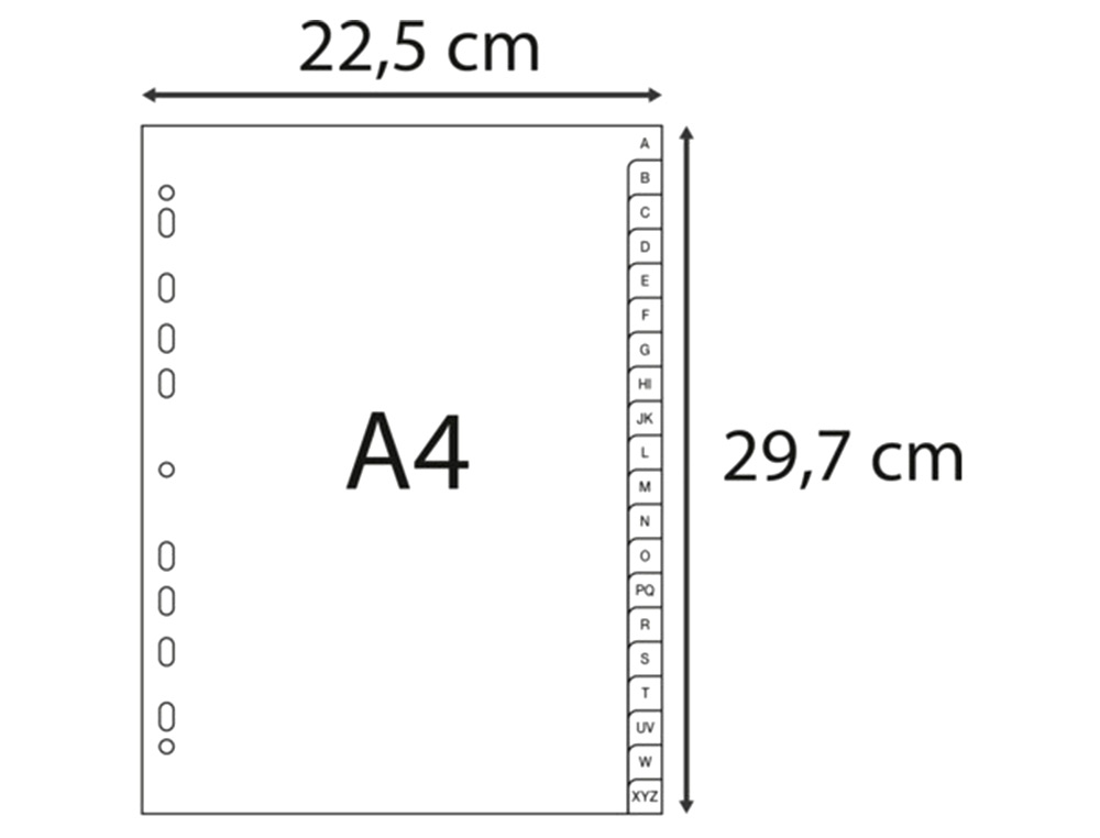 INTERCALAIRES IMPRIMES ALPHABETIQUES EXACOMPTA       POLYPROPYLENE A4 20POSITIONES A-Z GRIS