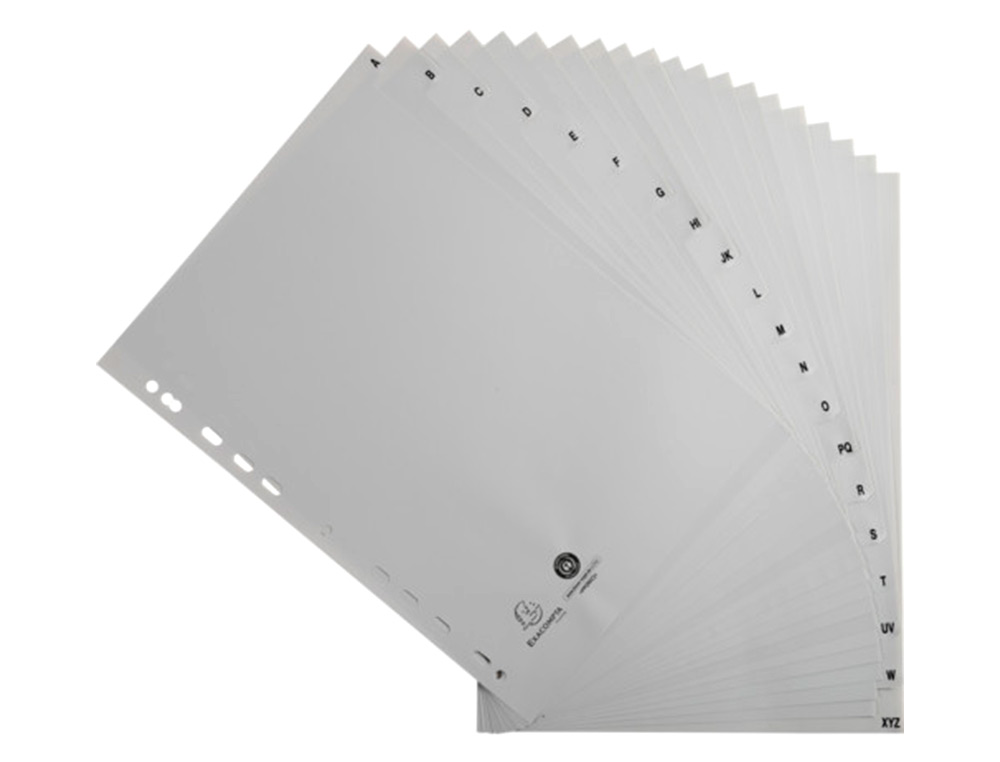 INTERCALAIRES IMPRIMES ALPHABETIQUES EXACOMPTA       POLYPROPYLENE A4 20POSITIONES A-Z GRIS