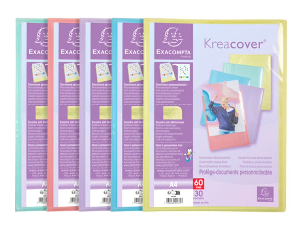 PORTE-DOCUMENTS EXACOMPTA KREACOVER A4 POLYPROPYLENE    60VUES ASSORTIMENT PASTEL