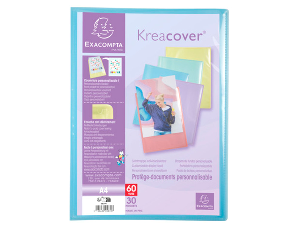 PORTE-DOCUMENTS EXACOMPTA KREACOVER A4 POLYPROPYLENE    60VUES ASSORTIMENT PASTEL