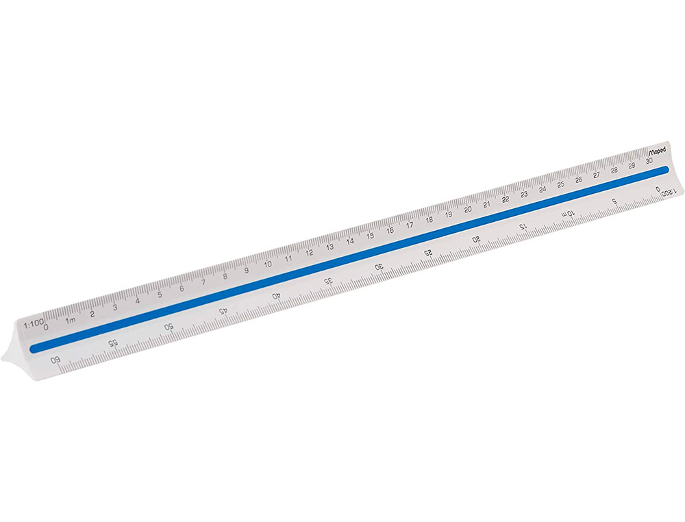 REGLE A ECHELLES MAPED ABS 1COULEUR SUR CHAQUE FACE ETUI DE PROTECTION 1/100 - 1/200 - 1/250 - 1/300 - 1/400 - 1/500