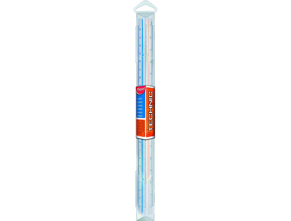 REGLE A ECHELLES MAPED ABS 1COULEUR SUR CHAQUE FACE ETUI DE PROTECTION 1/100 - 1/200 - 1/250 - 1/300 - 1/400 - 1/500