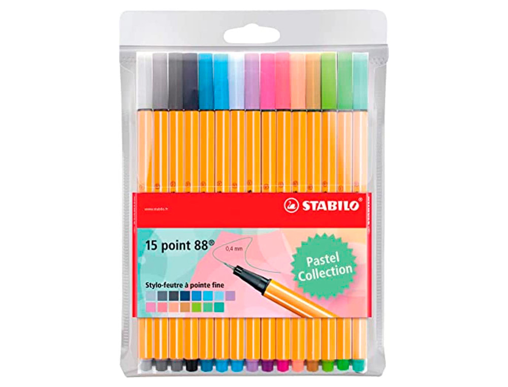 FEUTRE STABILO BOSS POINTE MOYENNE 1MM PASTEL POCHETTE DE 15 COLORIS ASSORTIS