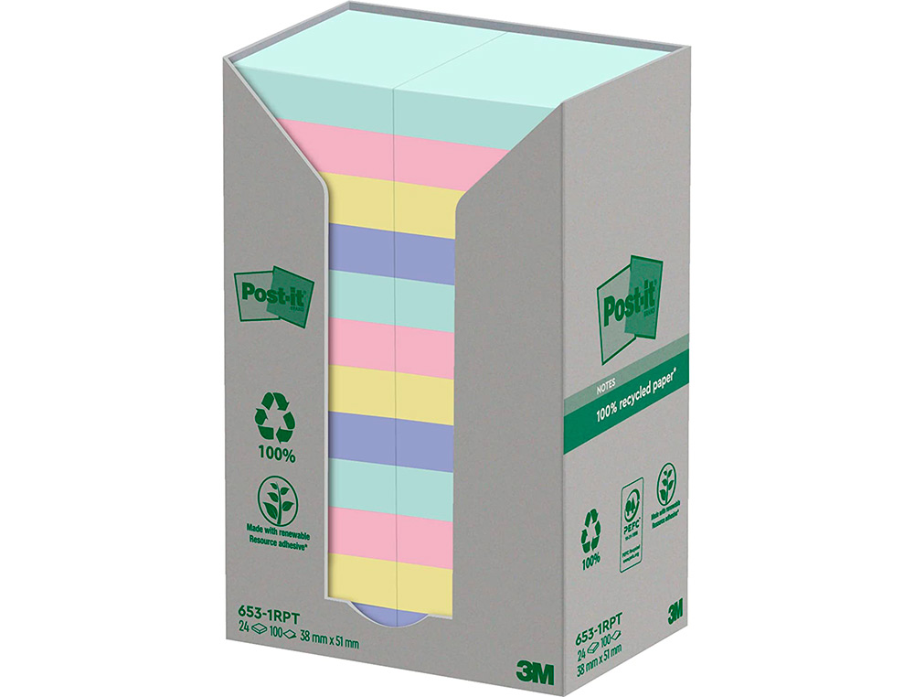 BLOC-NOTES POST-IT 24 BLOCS X 100 FEUILLES 38X51MM COLORIS ASSORTIES
