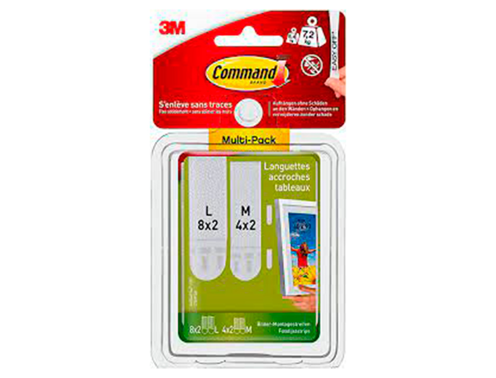 RUBAN FIXATION SCOTCH MULTIPACK DE 8 LANGUETTES 4M X 4L POID MAXIMUM SUPPORTE 5,4KG POUR M ET 7,2KG POUR L