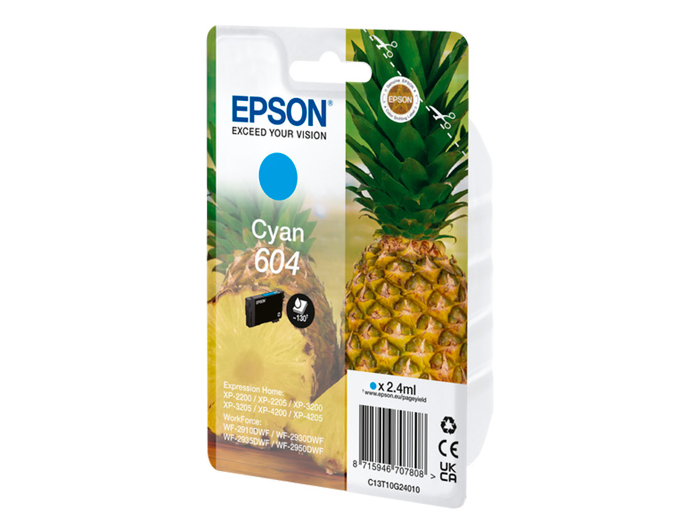 CARTOUCHE EPSON JET D'ENCRE ANANAS 604 2,4 ML 130P        COULEUR CYAN