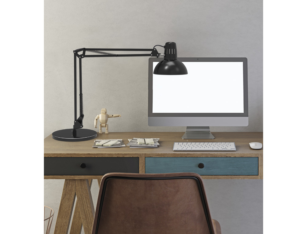 LUMINAIRE BUREAU MAUL STUDY SUR PINCE OU SOCLE TETE ET BRAS METAL HAUTEUR 44CM BRAS 35CM TETE DIAM. 17CM COLORIS NOIR