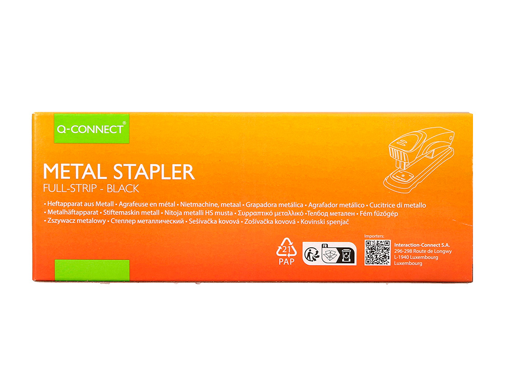 AGRAFEUSE BUREAU Q-CONNECT KF14211 METALLIQUE CAPACITE 20 FEUILLES COLORIS NOIR