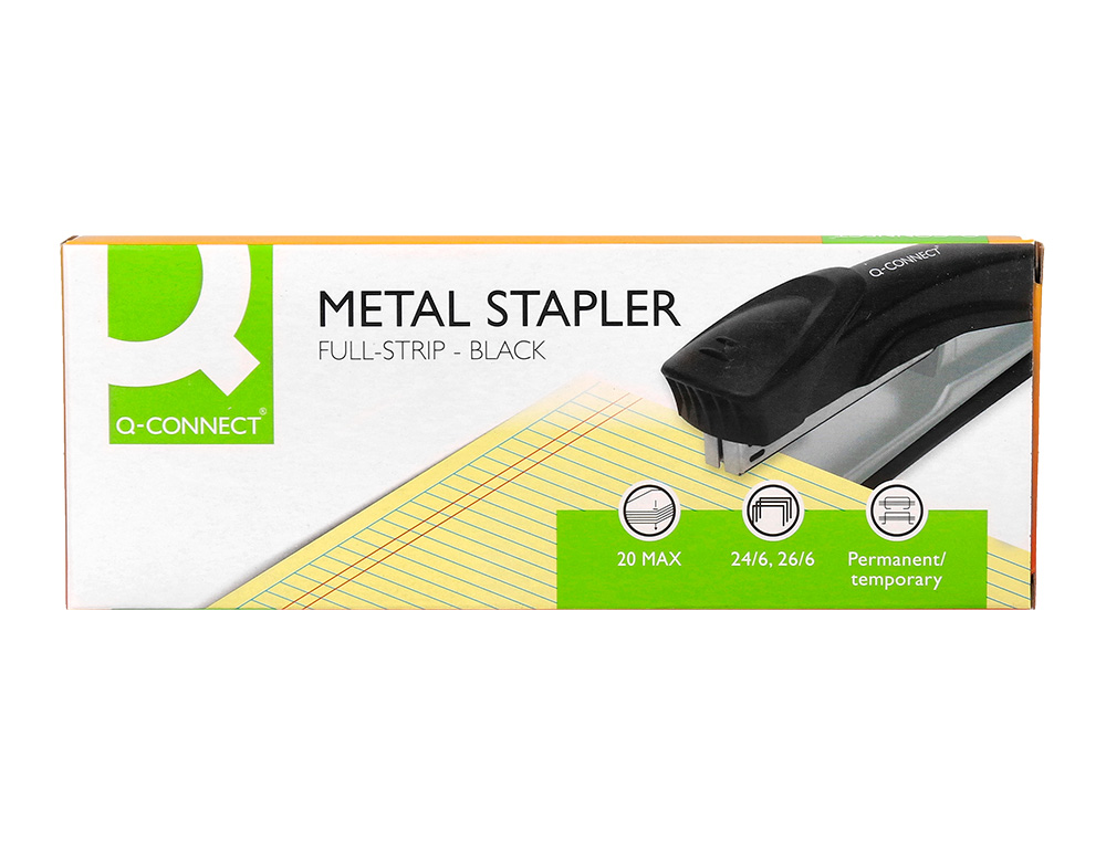 AGRAFEUSE BUREAU Q-CONNECT KF14211 METALLIQUE CAPACITE 20 FEUILLES COLORIS NOIR
