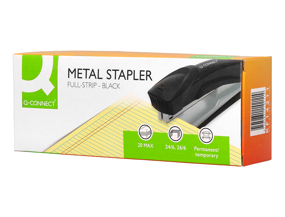AGRAFEUSE BUREAU Q-CONNECT KF14211 METALLIQUE CAPACITE 20 FEUILLES COLORIS NOIR
