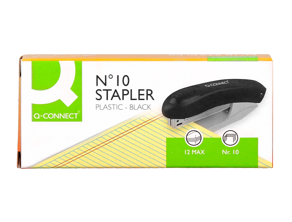AGRAFEUSE BUREAU Q-CONNECT KF14212 PLASTIQUE CAPACITE 10 FEUILLES AGRAFES Nº10 COLORIS NOIR