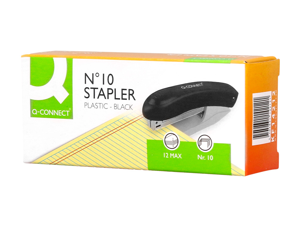 AGRAFEUSE BUREAU Q-CONNECT KF14212 PLASTIQUE CAPACITE 10 FEUILLES AGRAFES Nº10 COLORIS NOIR