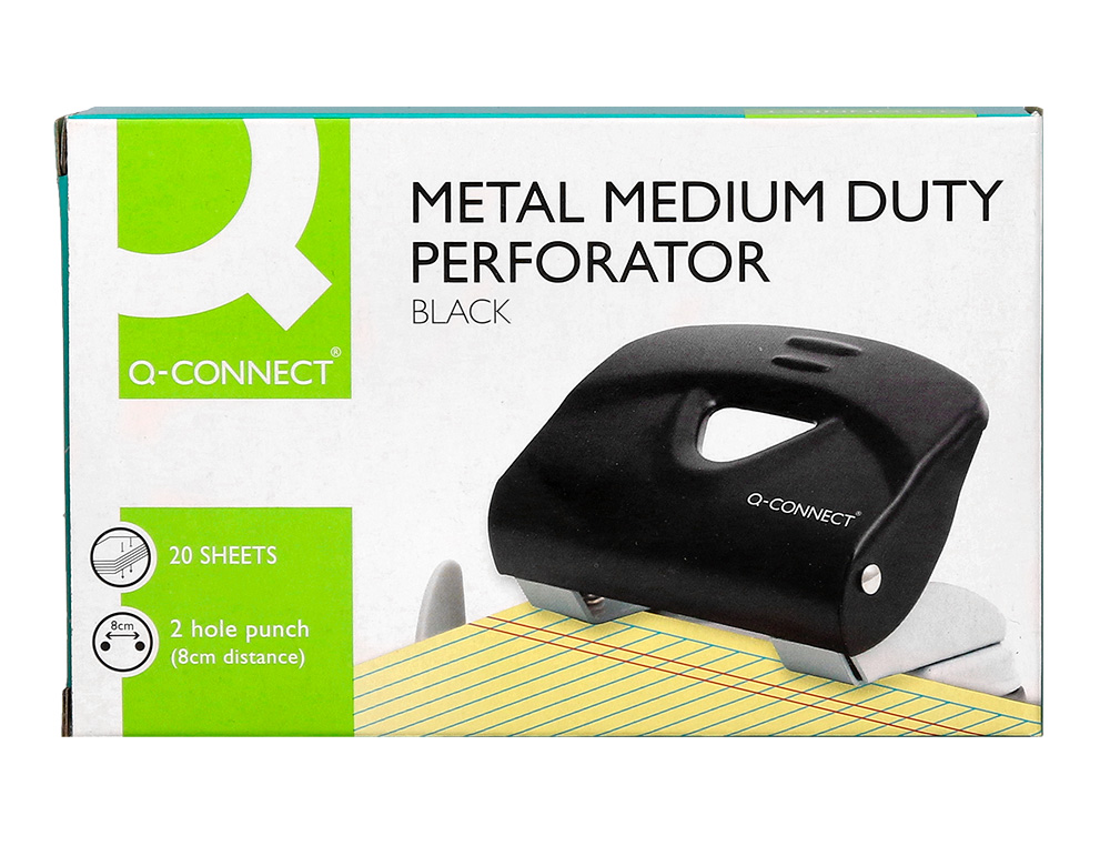 PERFORATEUR Q-CONNECT KF14217 2 TROUS OUVERTURE 2MM         CAPACITE 20 FEUILLES COLORIS  NOIR