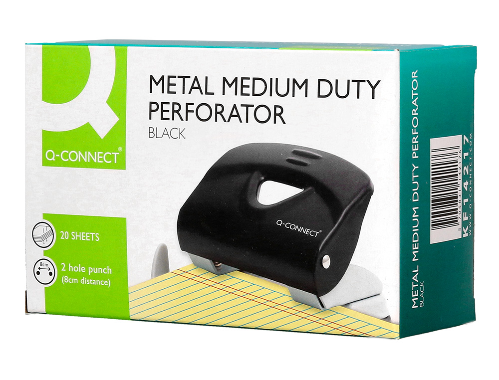 PERFORATEUR Q-CONNECT KF14217 2 TROUS OUVERTURE 2MM         CAPACITE 20 FEUILLES COLORIS  NOIR