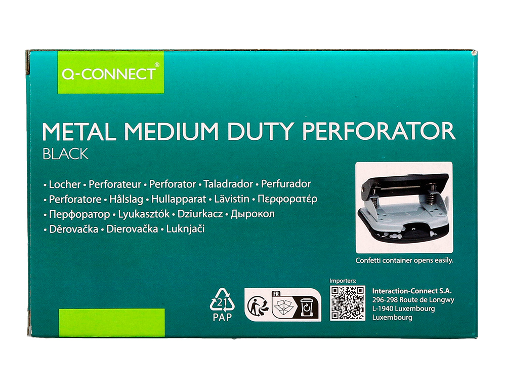 PERFORATEUR Q-CONNECT KF14217 2 TROUS OUVERTURE 2MM         CAPACITE 20 FEUILLES COLORIS  NOIR