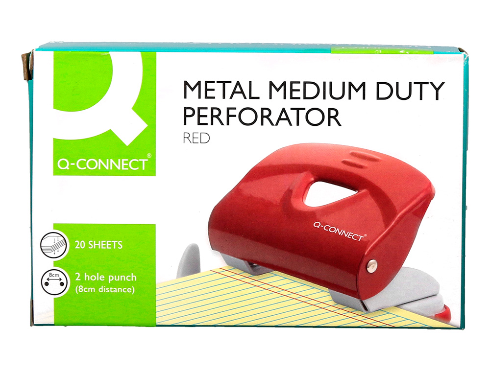 PERFORATEUR Q-CONNECT KF14219 2 TROUS OUVERTURE 2MM         CAPACITE 20 FEUILLES COLORIS  ROUGE