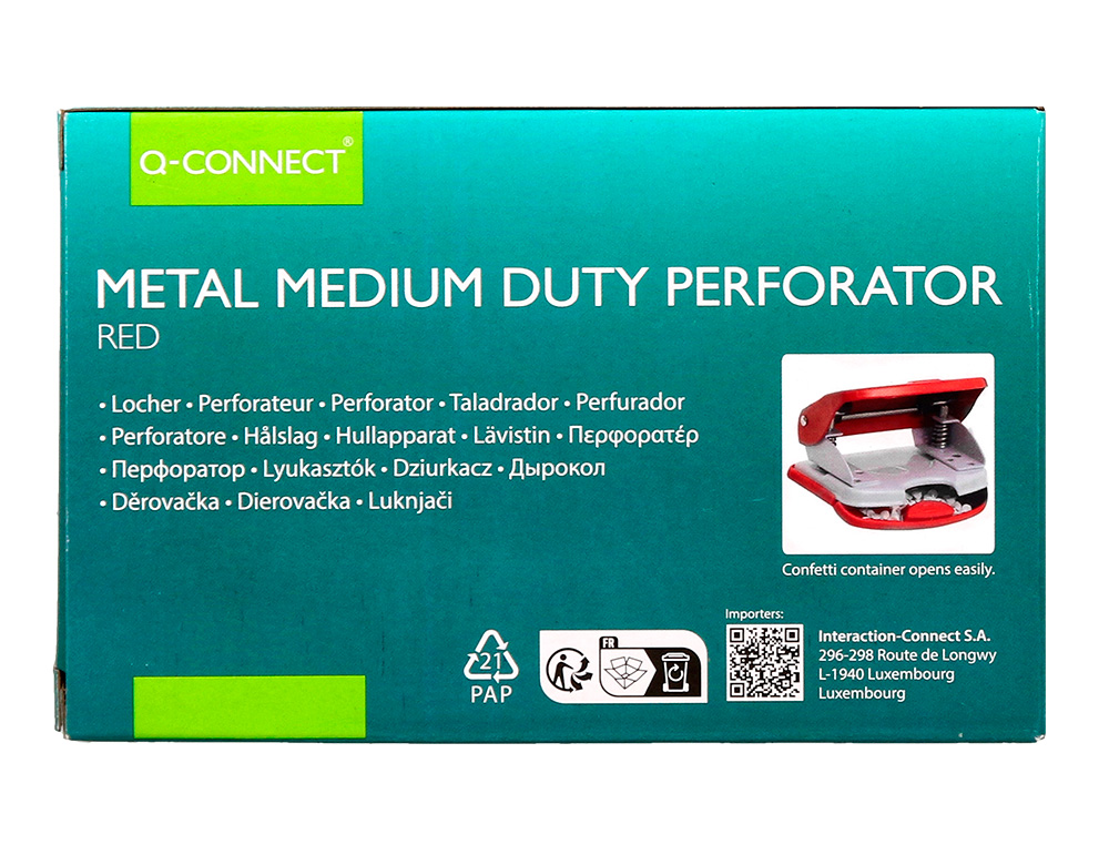 PERFORATEUR Q-CONNECT KF14219 2 TROUS OUVERTURE 2MM         CAPACITE 20 FEUILLES COLORIS  ROUGE