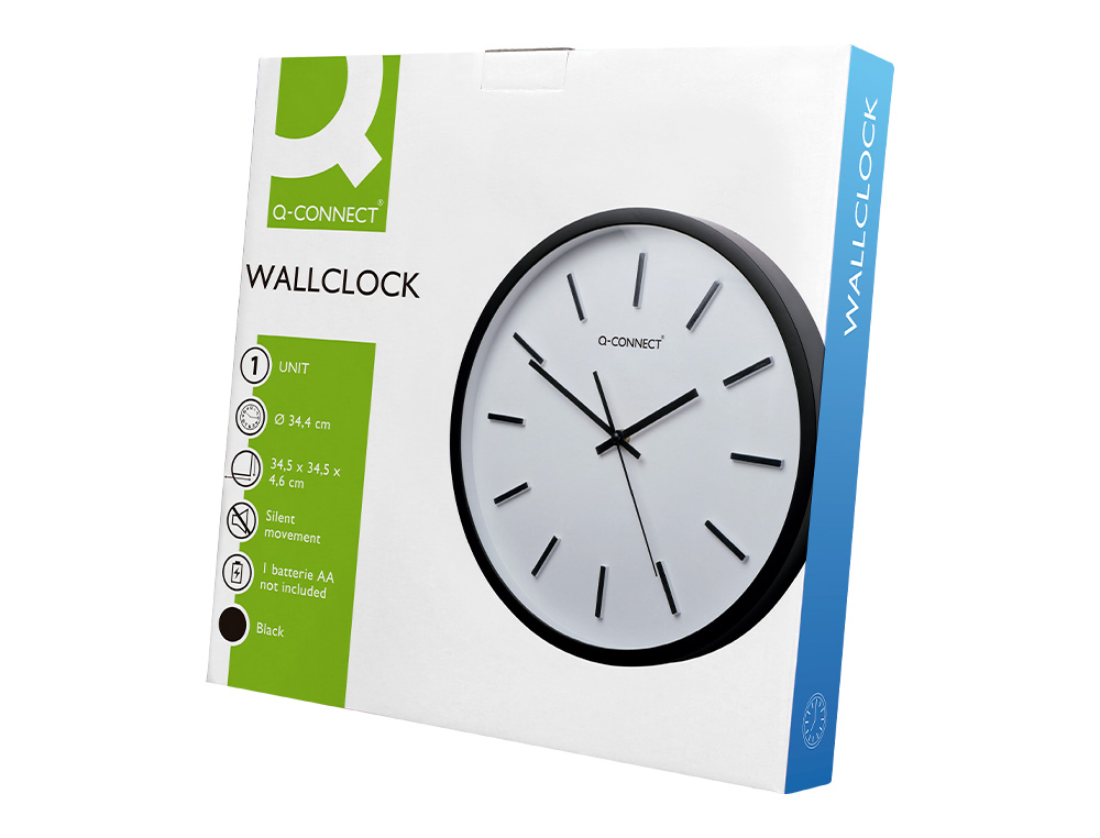 HORLOGE Q-CONNECT MURALE PLASTIQUE DIAMETRE 34,4CM     SILENCIEUX COLORIS NOIR