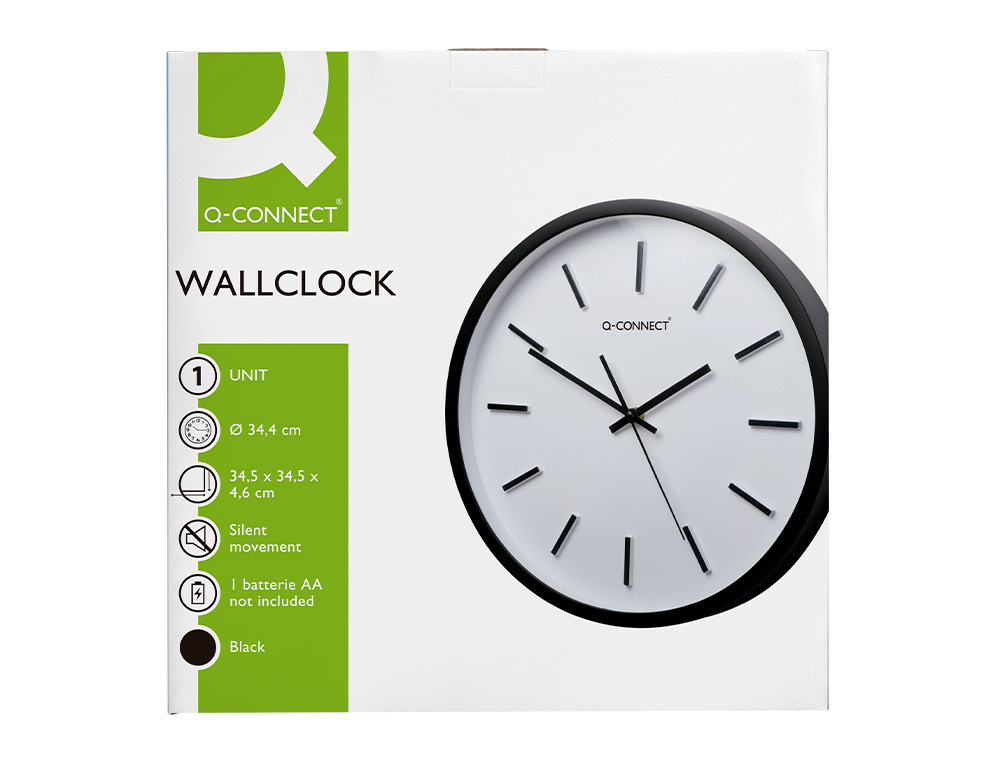 HORLOGE Q-CONNECT MURALE PLASTIQUE DIAMETRE 34,4CM     SILENCIEUX COLORIS NOIR