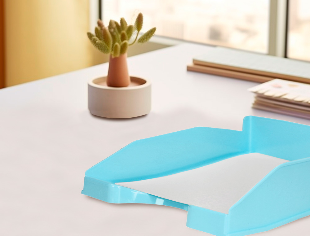 CORBEILLE A COURRIER Q-CONNECT PLASTIQUE           240X70X340MM COLORIS BLEU     CIEL OPAQUE