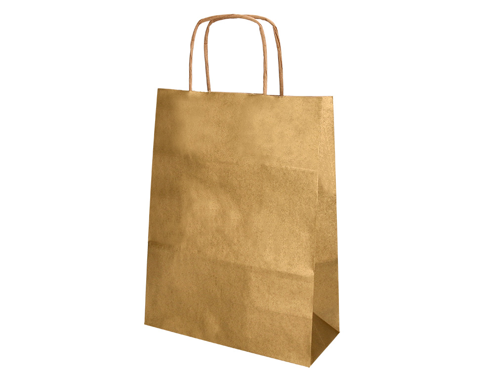 SAC PAPIER Q-CONNECT KRAFT LISSE XS ANSE TORSADEE        180X240X80MM COLORIS OR