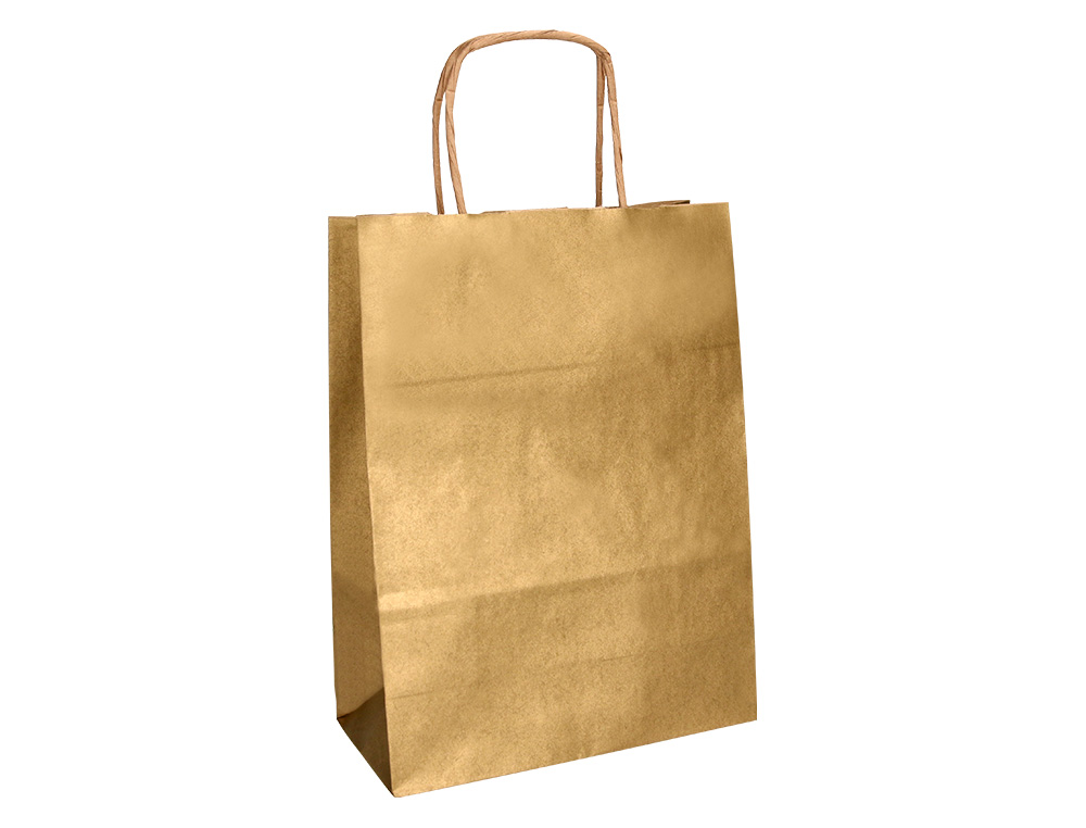SAC PAPIER Q-CONNECT KRAFT LISSE XS ANSE TORSADEE        180X240X80MM COLORIS OR
