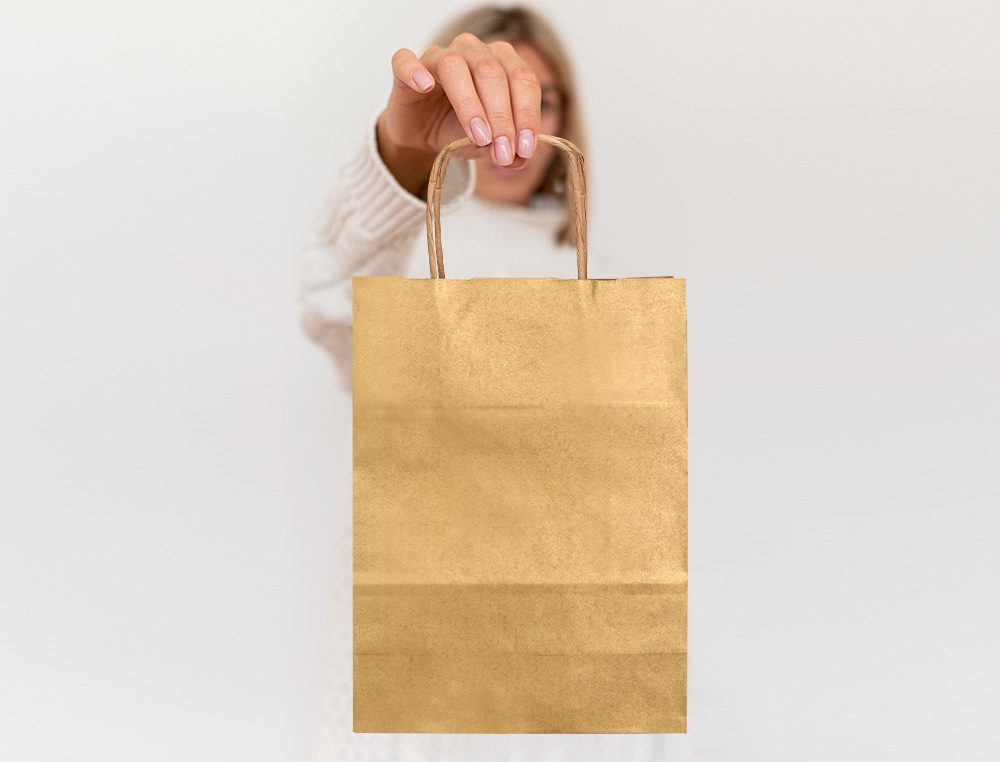 SAC PAPIER Q-CONNECT KRAFT LISSE XS ANSE TORSADEE        180X240X80MM COLORIS OR
